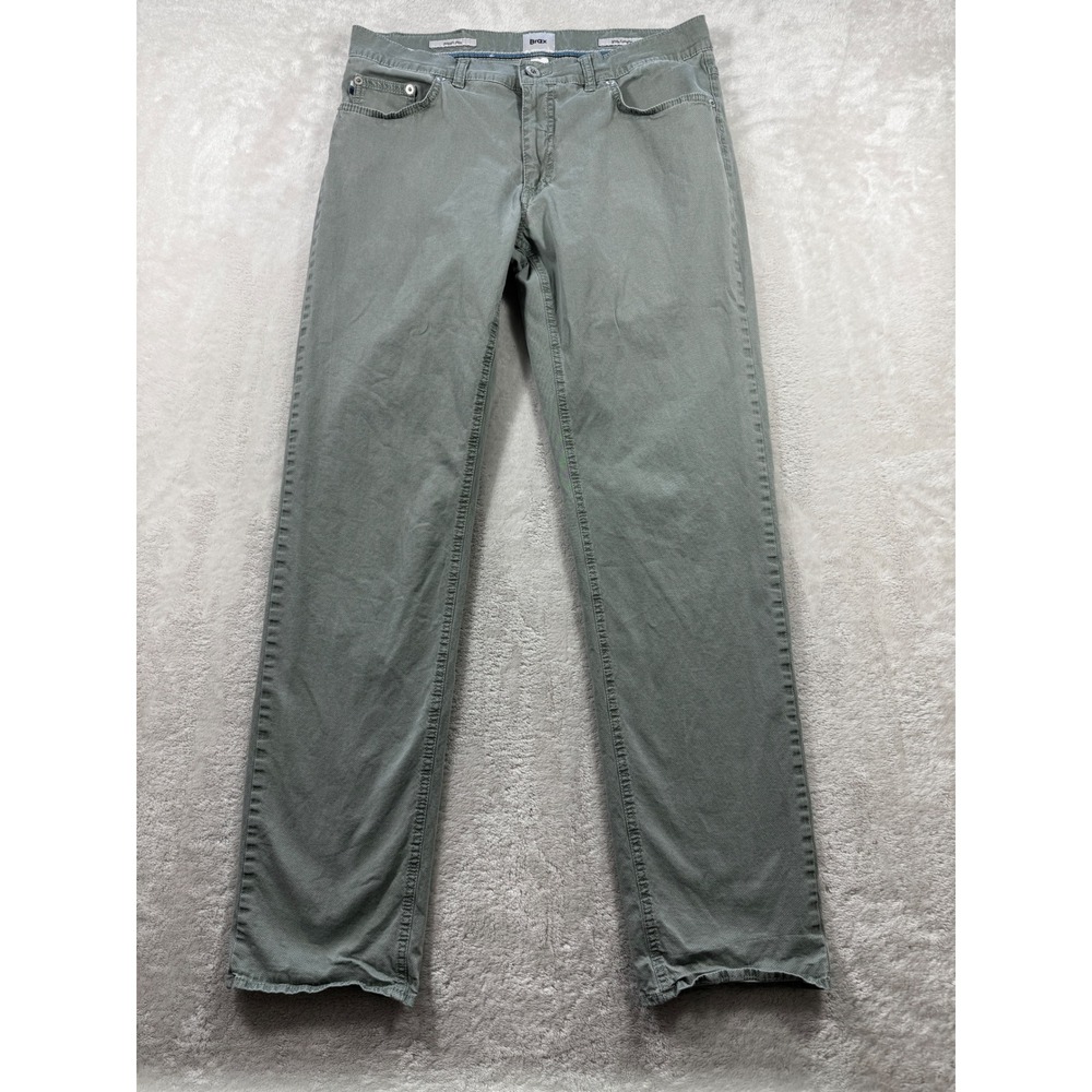 Brax Mens Style Cooper Fusion Flex Sage Green Pants 33/32 Meas: 32x30.5